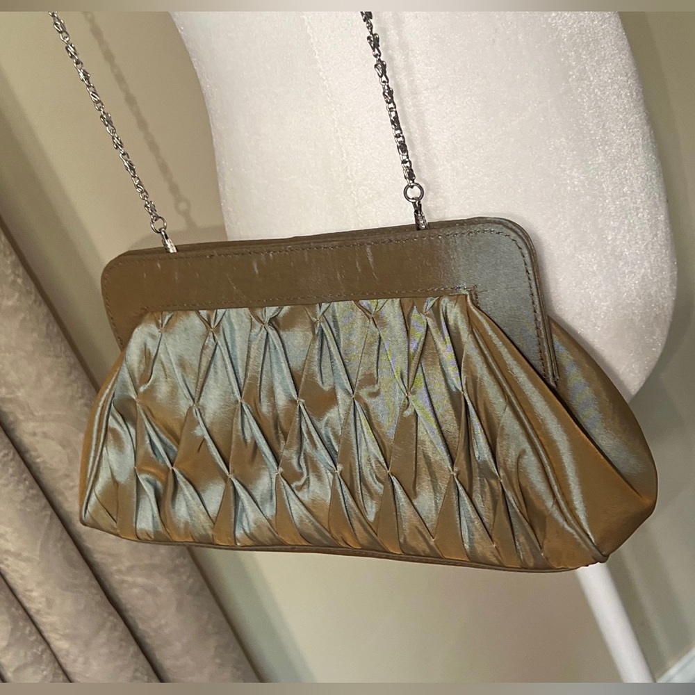 Vintage Jafra Teal Gold Metallic Evening Clutch Bag